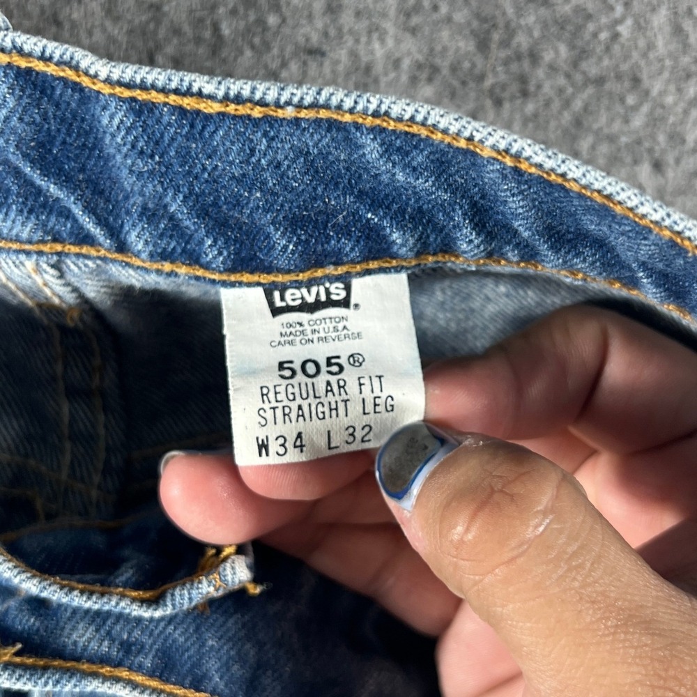Vintage 90s Levis 505 Red Tab Jeans Mens 34x32 Blue Med Wash Straight Denim USA - Picture 5 of 12